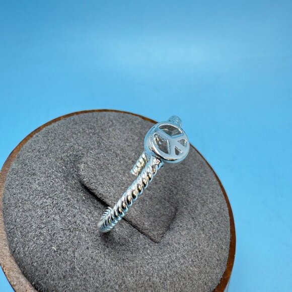 Sterling Silver 925 Peace Symbol Beaded Band Minimalist Stackable Ring Size 9 - Picture 4 of 8